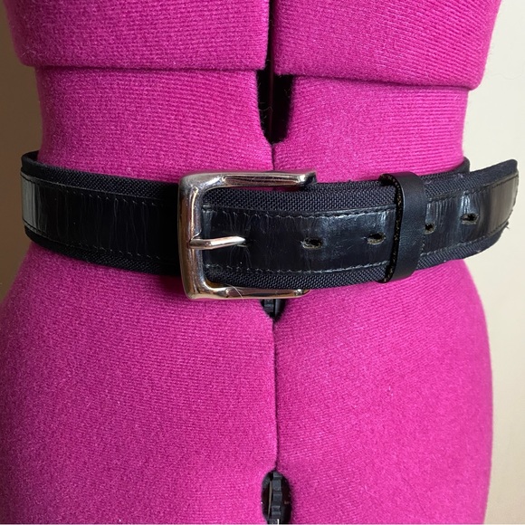 VTG Black Leather and Canvas Belt - Picture 2 of 3